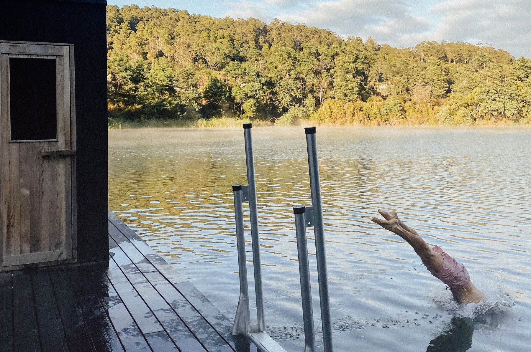 Visiting a floating sauna in Tasmania